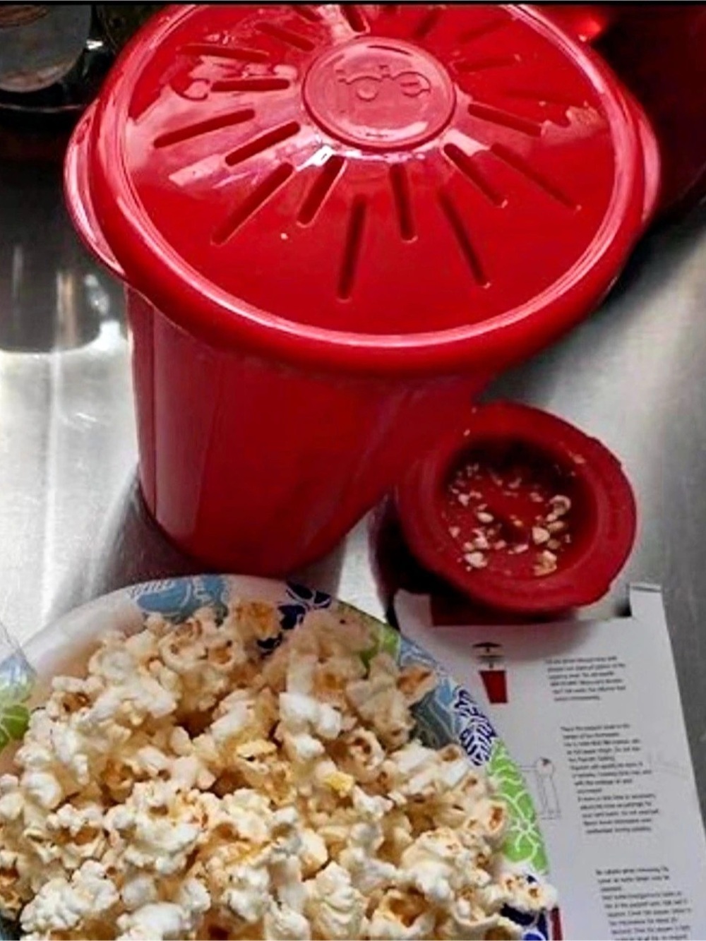 Joie Red Microwave Popcorn Maker Bowl with Popcorn